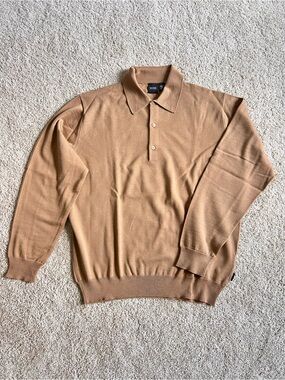BOSS Men's Camel/Tan 100% Wool Polo Knit Sweater Size Large